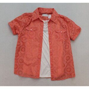 Alfred Dunner Women's Top Size 8 Orange Short Sleeve 2-For Button-Up